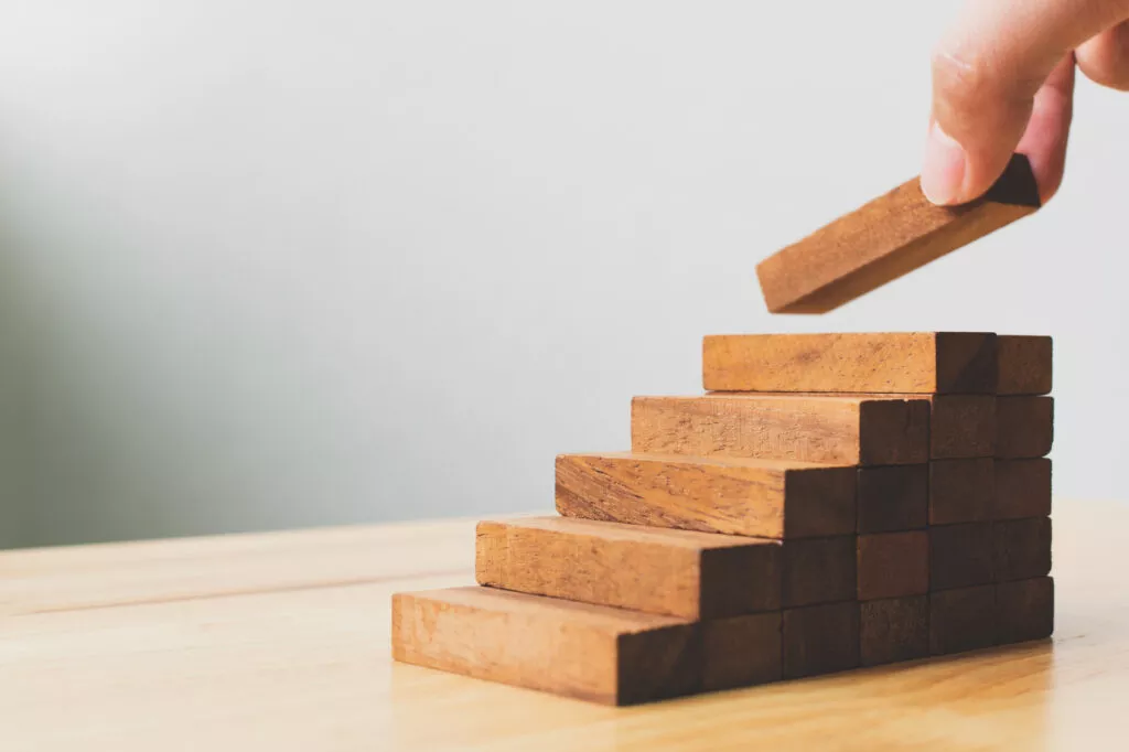 Steps made from wooden blocks 