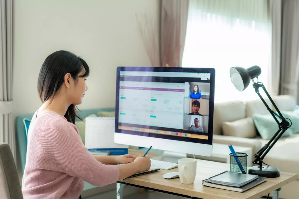 Woman in conference call